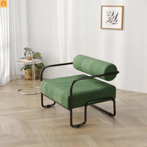 Accent Chair Curved Corduroy Dark Green Armless Compact