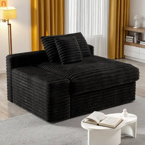 Accent Chair Modular Corduroy Black No Assembly with Chaise