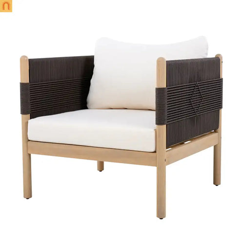 Outdoor Club Chair Acacia Wood Diamond Rope Teak Cream Cushion