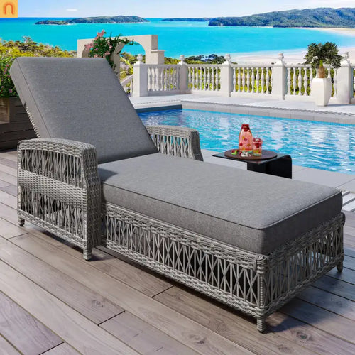 Outdoor Chaise Lounge Chair Metal Adjustable Recline Grey 78"