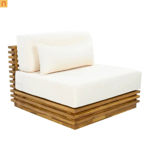 Outdoor Club Chair Acacia Wood Natural Beige Cushion Oversized