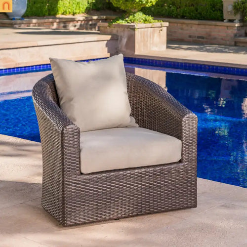 Outdoor Swivel Chair Aluminum Wicker Khaki Brown with Cushion