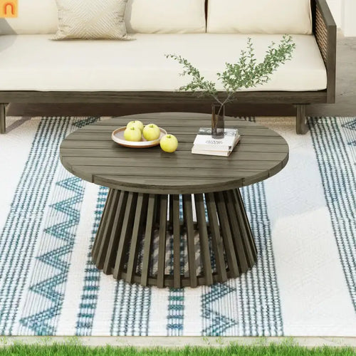 Round Acacia Wood Outdoor Coffee Table Grey