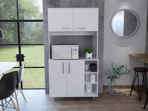 White 4-Leg Double Door Pantry Cabinet with 3 Shelves