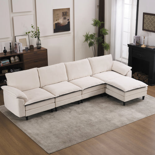 Black & White L-Shaped Cloud Sectional Sofa with Ottoman
