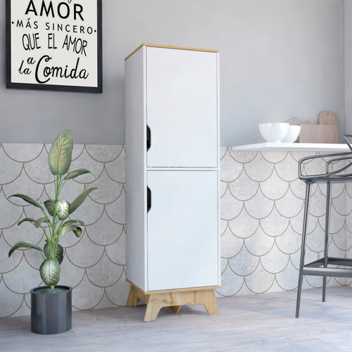 Pamplona Tall Microwave Cabinet Double Door Light Oak White