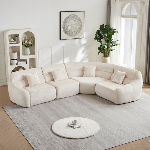 Sectional Sofa Curved Modular Chenille Beige 4 Seat 900 LB No Assembly