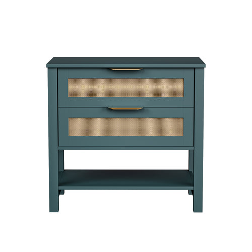 Rattan Nightstand 2 Drawer Boho Bedside Table