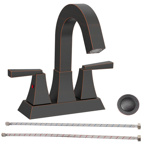 2-Handle Oil Rubbed Bronze Bathroom Sink Faucet 4" Center Set
