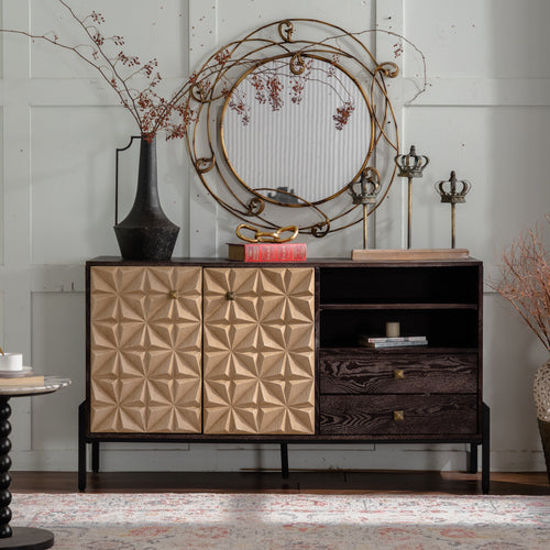 56.3" Mid-Century Modern Sideboard Cabinet - Solid Wood & MDF