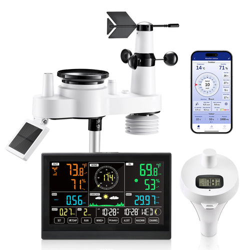 7-in-1 WiFi Weather Station 7.5" Display Solar Sensor