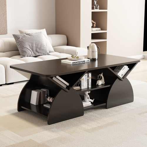 Round Engineered Wood Coffee Table with Storage Black