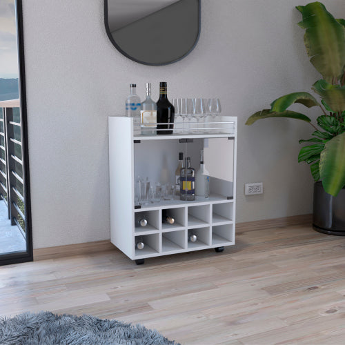 Bar Cart - Manufactured Wood - 8-Bottle Rack & Glass Doors