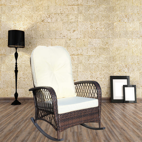 Outdoor Wicker Rocking Chair with Cushion, Steel Frame