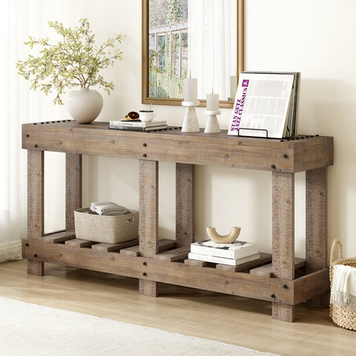 U_Style 62.9" Vintage Entryway Console Table Solid Wood 6 Legs
