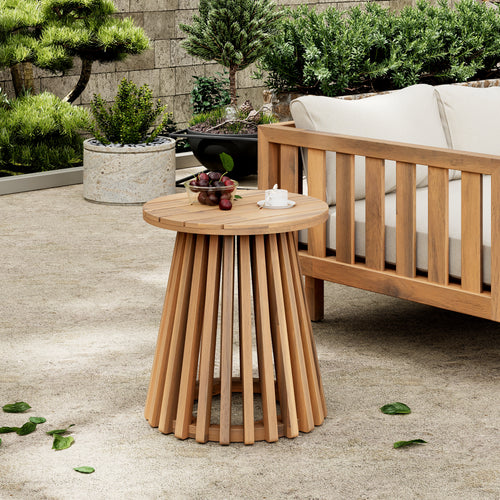 Outdoor Round Acacia Wood Side Table 15.75" Dia
