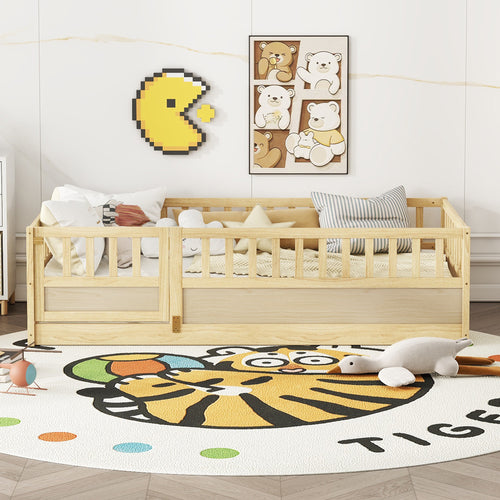 Twin Size Montessori Floor Bed with Security Barrier