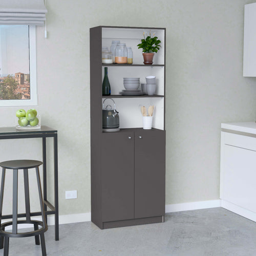 2-Door Bookcase with Multi-Tier Shelves, Modern Storage Unit