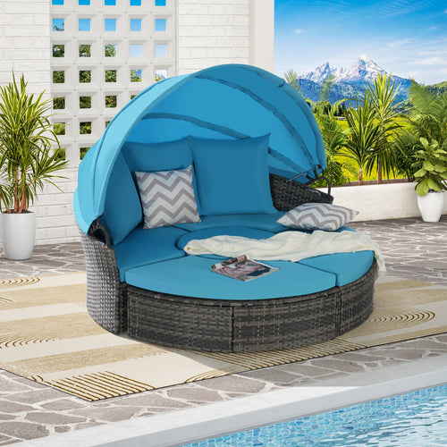 Chaise Lounge PE Rattan Canopy Light Blue 380 LB