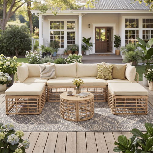 GO 7-Piece Outdoor Rattan Sectional Sofa Set with Cushions
