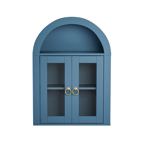 Wall Mounted Arched Glass Cabinet with Light and Shelves