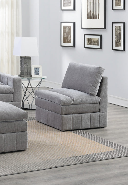 Armless Modular Plush Accent Chair Granite Morgan Fabric