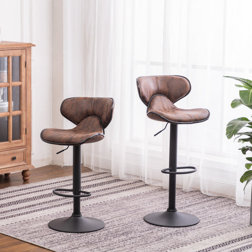 Masaccio Adjustable Swivel Barstool Chrome Base Brown Set of 2