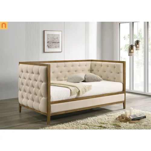 Chaise Lounge Daybed Oak Fabric Diamond Tufted Twin 83in