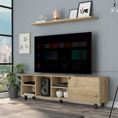 TV Stand for TVs up to 70" - Light Oak with 4 Shelves