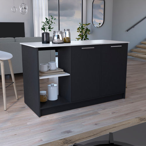 Juniper Kitchen Island Black Ibiza Marble Double Door Cabinet