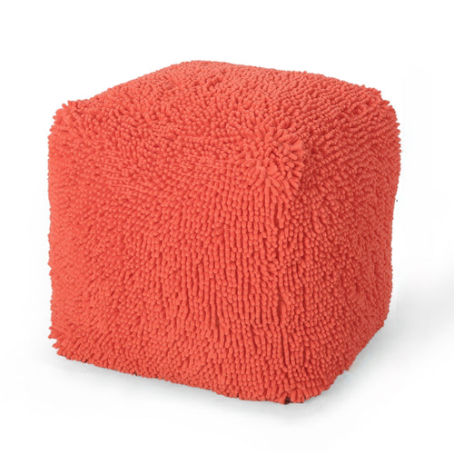 Sunny Square Coral Microfiber Floor Pouf Ottoman 16x16