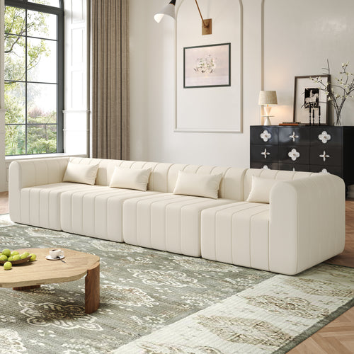 Sectional Sofa Modular Polyester Beige 4 Seat 145 In No Assembly