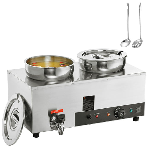 Commercial Soup Warmer Dual 7.4QT Stainless Steel 1200W