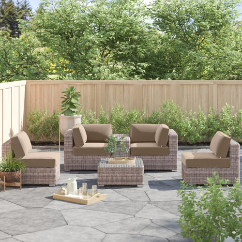 4 Piece Outdoor Patio Set HDPE Wicker Gray Cupholder Seats