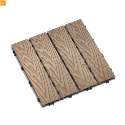 Outdoor Deck Tiles WPC Teak 3D Finish 11.8in Pack of 22