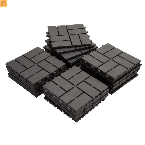 Outdoor Deck Tiles Interlocking Plastic Gray Checkered 12x12 in Pack of 36