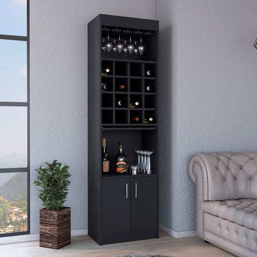 Black Wine Cabinet Double Door Two Shelves Built-in Rack