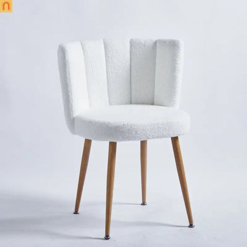 Dining Chair Modern Short Fur Fabric White Ergonomic Metal Legs