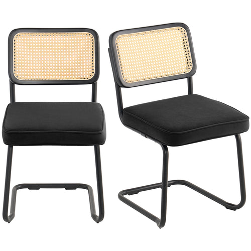 Mid Century Modern Rattan Dining Chair Set of 2, Velvet Upholstered