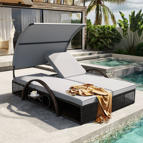 U_STYLE Outdoor Steel Double Sun Lounger Adjustable Backrest