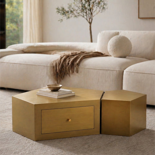 Modular Gold Nesting Coffee Table, Geometric Design