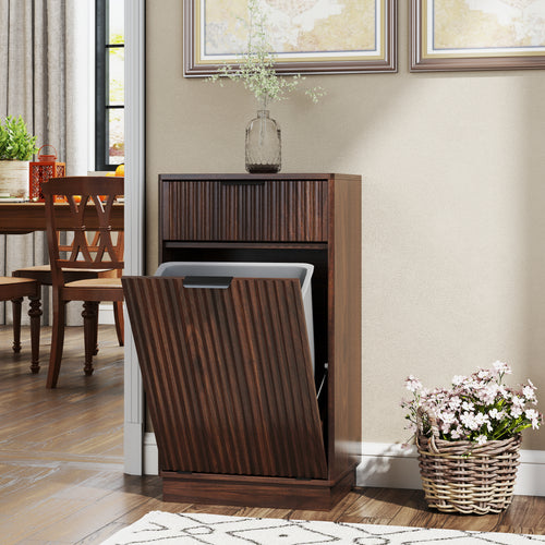 Walnut Woodgrain Tilt-Out Trash Can Cabinet Wave Drawer