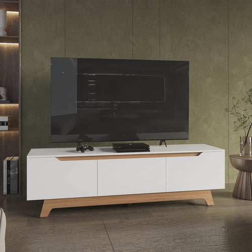 Modern TV Stand Entertainment Center White Natural Oak