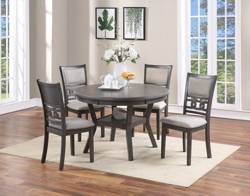 Contemporary Round Dining Table Set with 4 Side Chairs Grey Rubberwood