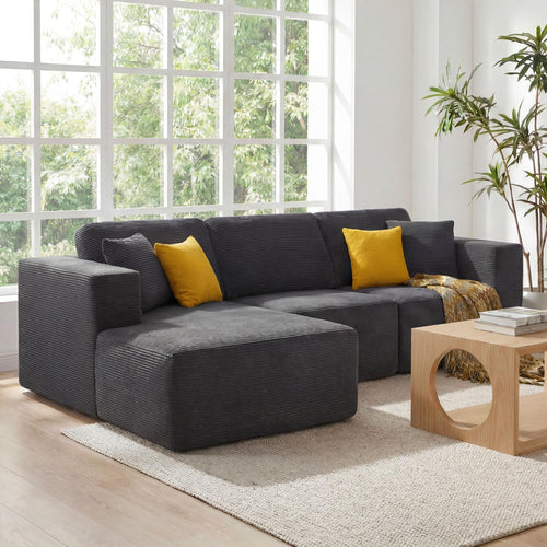 109" Cloud Sectional Couch with L-Shape Chaise, Deep Seat Corduroy