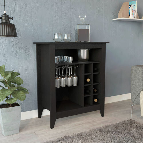 Black Bar Cabinet with Wine Rack and Drawer