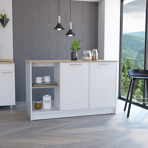 Juniper Kitchen Island Four Shelves Two Cabinets Light Oak White