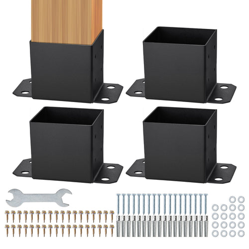 6x6 Post Base Brackets 4pc Heavy Duty Powder Coated Matte Black