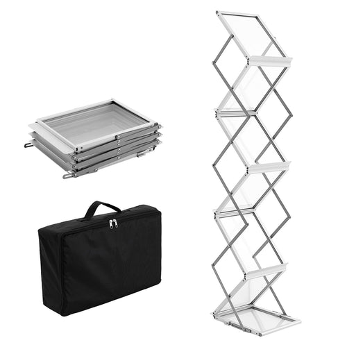 Literature Rack, 6 Pockets, Pop up Aluminum Magazine Rack