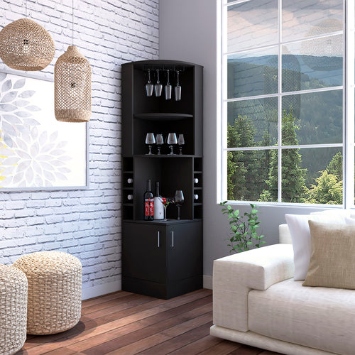 Kava Being Corner Bar Cabinet, Glass Rack, Double Door Cabinet